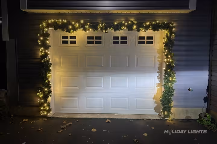 Garage Door Garlands Decoration - Residential Christmas lights installation in Connecticut