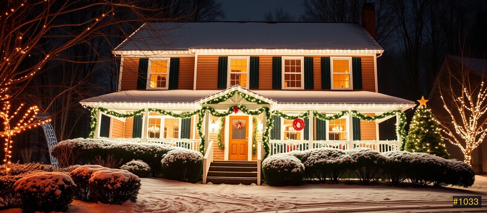 Festive home at night ready for the holidays